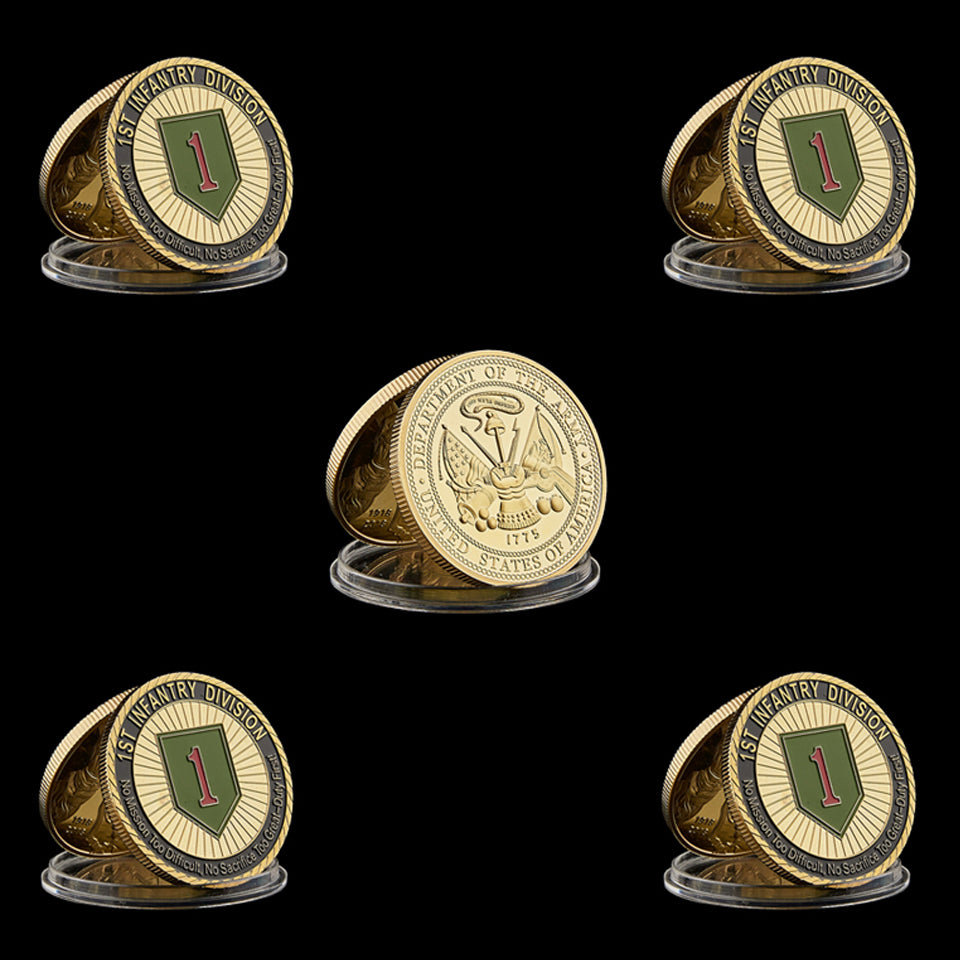 5PCS 1775 US Free Liberty Department of Army 1st Infantry Division Craft Souvenir Challenge Coin USA W- Capsule Protection