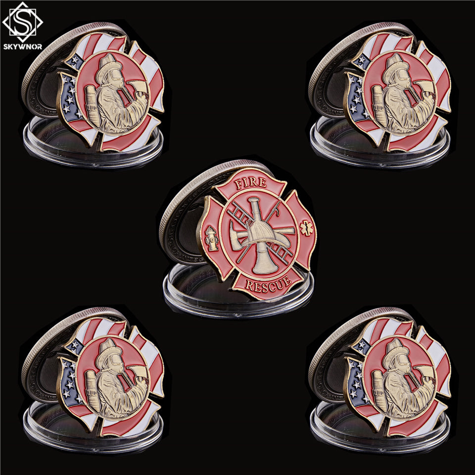 5PCS USA Challenge Firefighters Craft Collectible Coin Fire Rescue Operation Fireman Hook And Ladder