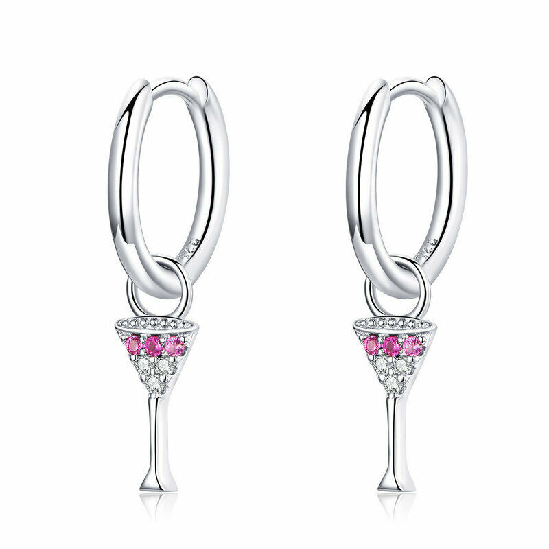 Fashion European 925 Sterling Silver Romantic Wine Hoop Earrings For Women