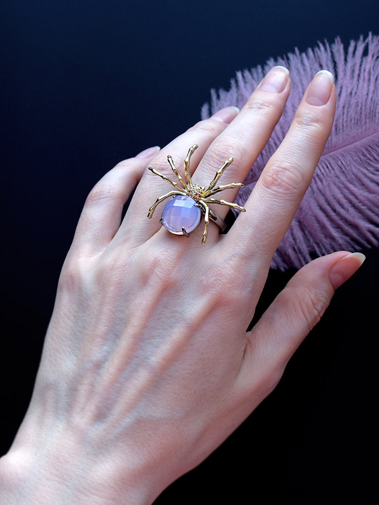 New Lovely Spider Ring Pink Crystal Jewellery Gold color Female Cool Cute Animal Rings for party