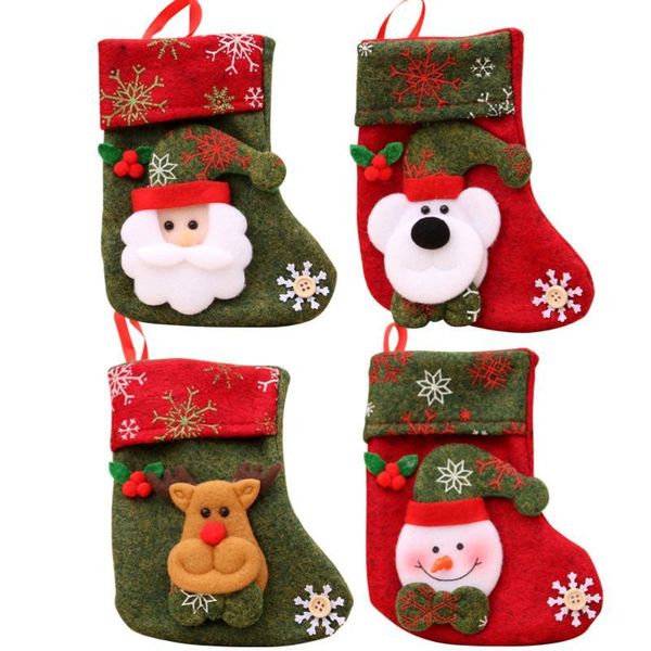 4pcs Cute Mini Christmas Stockings Cartoon Candy Gift Hanging Socks Xmas Party Decoration (Santa Claus Snowman Bear and Deer