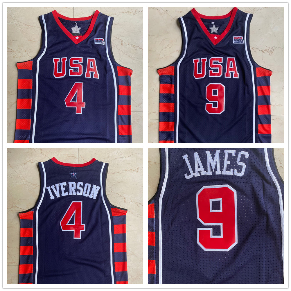 Athens Olympic Games 4 iverson 9 james USA Dream 6 Everson blue basketball suit