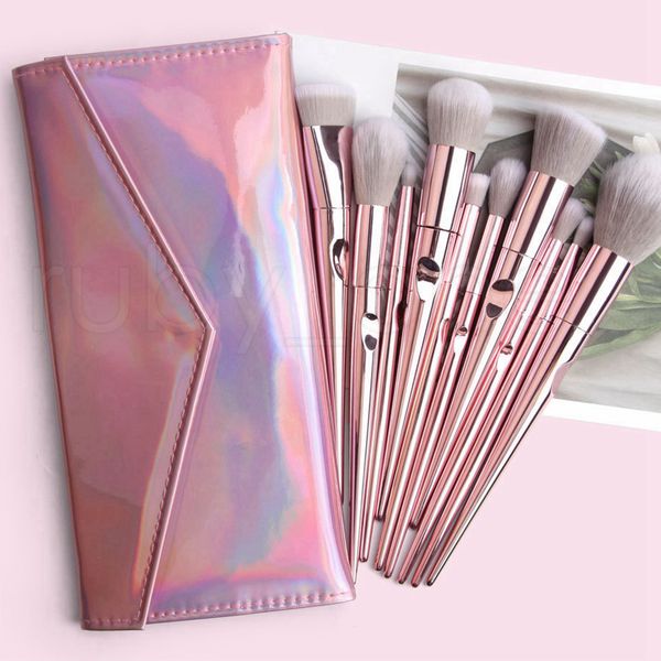 Makeup Brushes Set Powder Foundation Eye Shadow Eyebrow Eyelash Lip Make Up Brush Kits Cosmetic Brushes With Makeup Bag 10Pcs -set