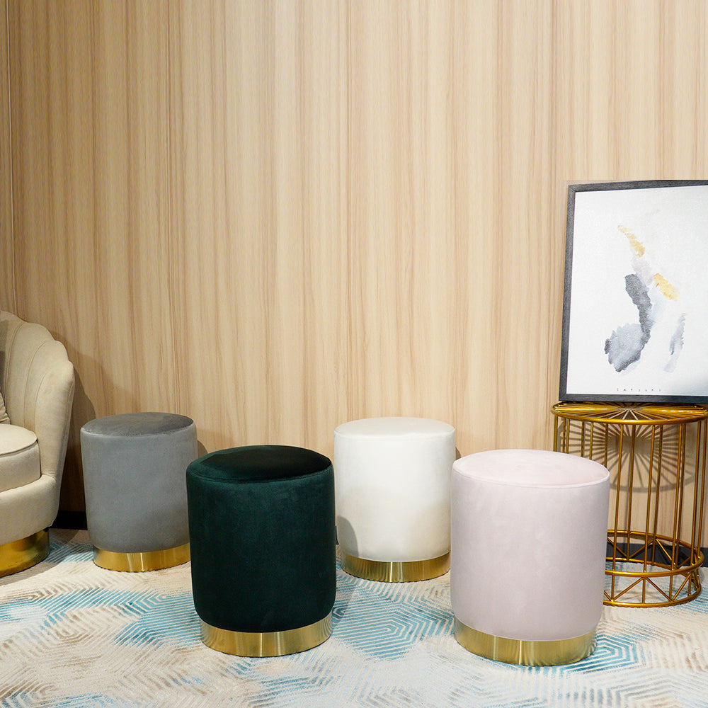 living room furniture Elegant Design Pink circle Mdf Velvet Fabric Foam Ottoman Bed Stool Footstool Furnitures