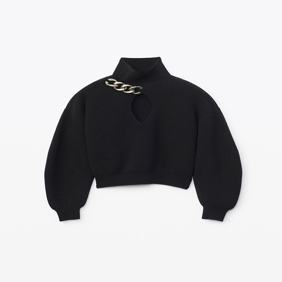 Fashion Women&#039;s Tees Simple 20AW Knits Black Hollow Out Hoodie with Chain High Street Elements Stylist Long Sleeve Female Top S-L