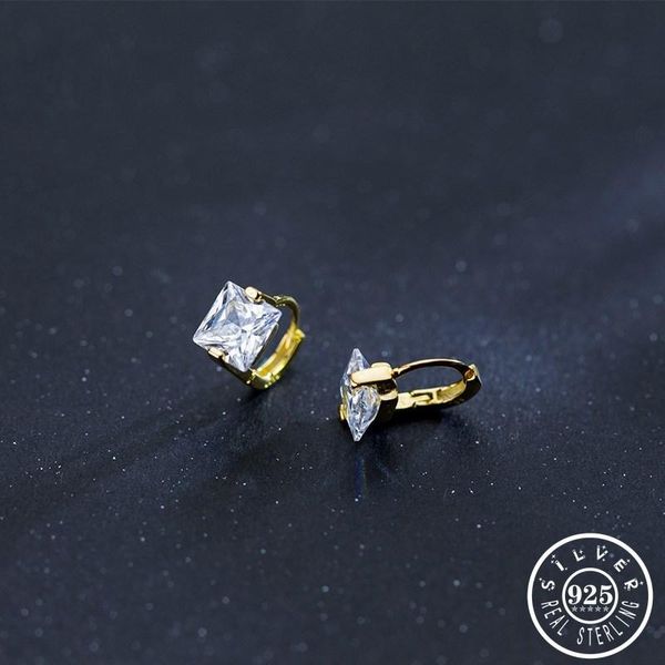 Hoop & Huggie 925 Sterling Silver Square Cubic Zirconia Small Hoops Piercing Earrings Gold Color Plated Ear Rings CZ Earings For Women