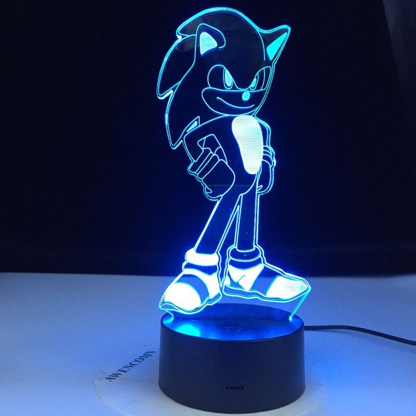 Sonic the Hedgehog Night Light ABS Base With Acrylic Light Borad 3D LED illusion Kids Bedroom Cartoon Desk Lamp Holiday Gifts