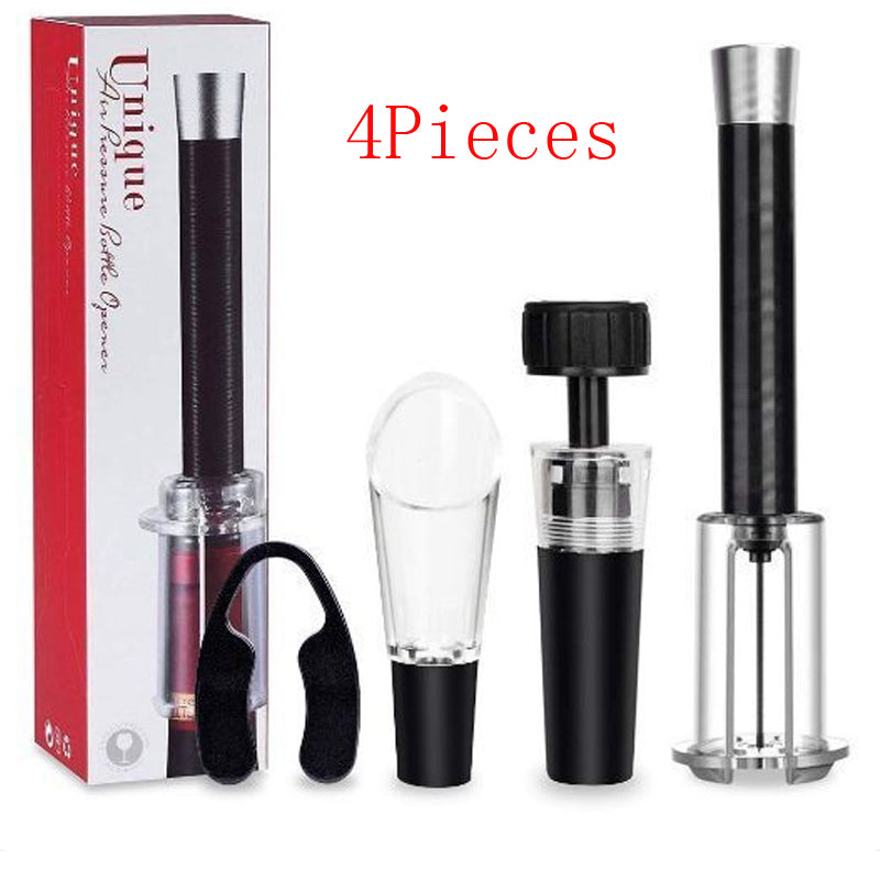 4 Pcs-set Red Wine Opener Air Pressure Pump Bottle Opener Corkscrews With Vacuum Stopper & Wine Pourer Bar Tools Kitchen Gadgets