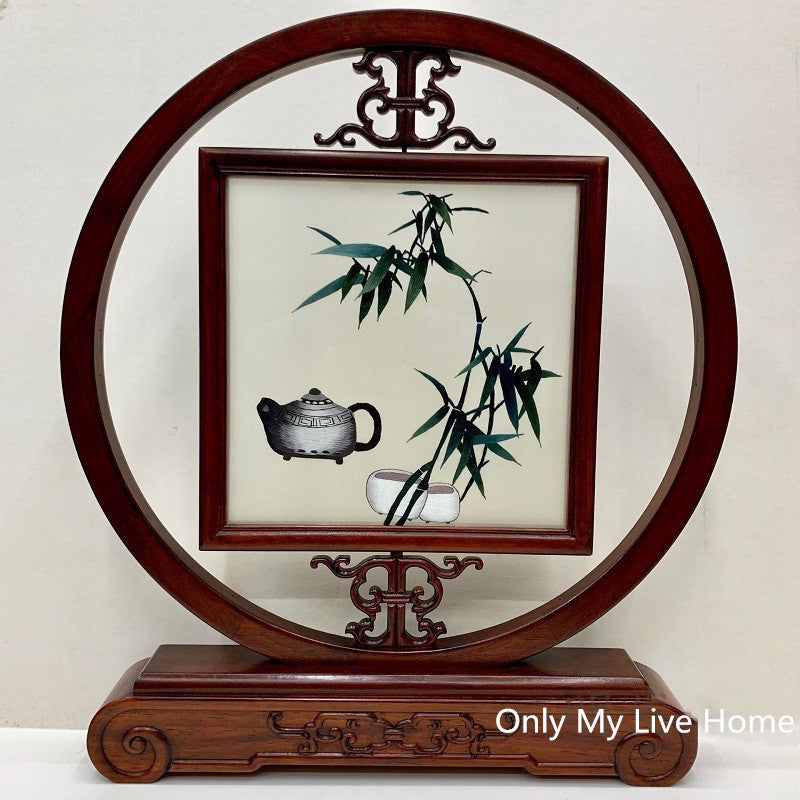 Free DHL Office Home Decoration Chinese style Table Decor Ornaments Hand Silk Embroidery Patterns with Bubinga Frame Christmas Business Gift