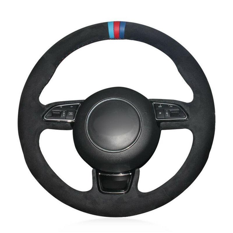 For Audi A1 A3 A5 A7 car steering wheel cover black suede leather DIY CustomAnti-slip fit all season Car accessories