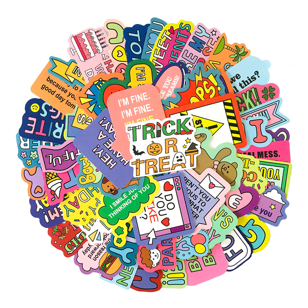 2 Sets=110PCS Color Cartoon English Stickers Bear Water Cup Notebook Helmet Waterproof Stickers