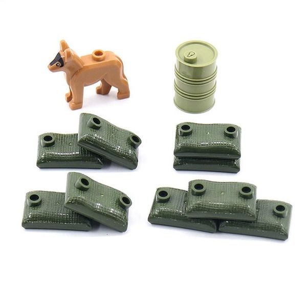 Military Weapon Sandbags Buckets Dog Figures Model Building Blocks For Children Gifts Accessories With Militarys Toys Set yxllRY