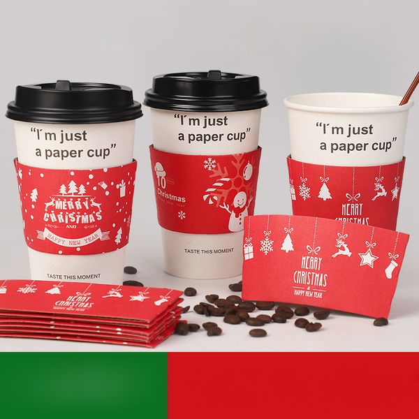 Disposable Cup Sleeve Merry Christmas Red Paper Coffee Tea Juice Cup Cover Anti-hot Customized