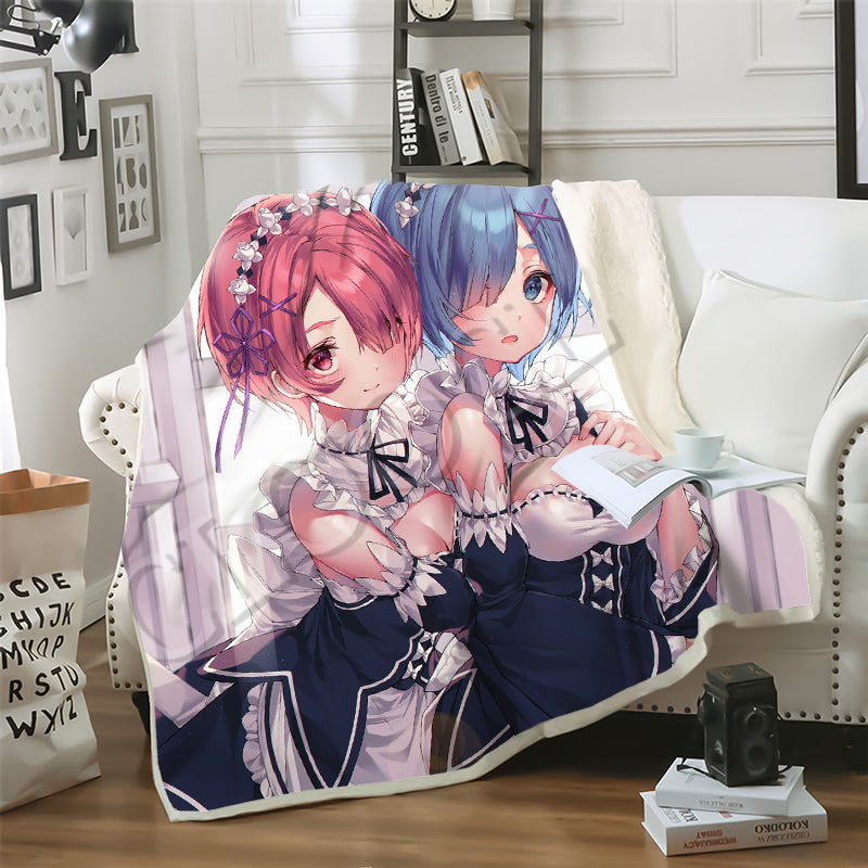 CLOOCL Factory Wholesale Anime Re:zero Rem Ram Cute Girls Blanket 3D Print Double Layer Casual Sofa Youth Bedding Throw Fashion Blankets