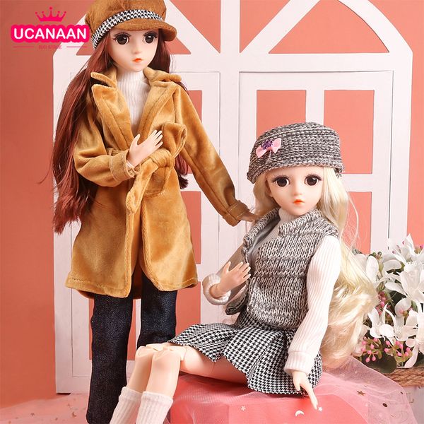 1-4 BJD Doll 45CM 18 Ball Jointed Dolls With Full Fashion Outfits Clothes Set Hat Shoes Wig Makeup Girls DIY Dress UP Toys LJ201031