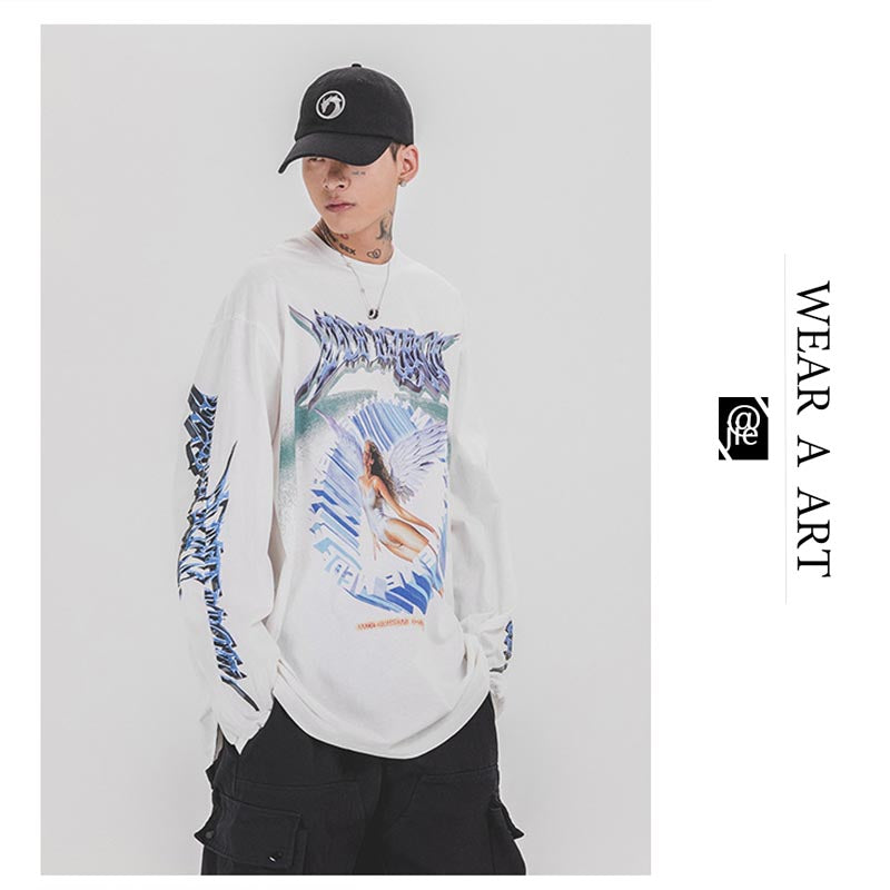 Men Casual T-shirt Boy Long Sleeve Hoodie Student Loose Clothes Spring Hip-hop Hot New Product Fashion Popular Simple Stresswear Print Coat