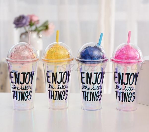 the latest 17oz doublelayer laser paper transparent plastic cup juice drink cup comes with a straw free support custom logo