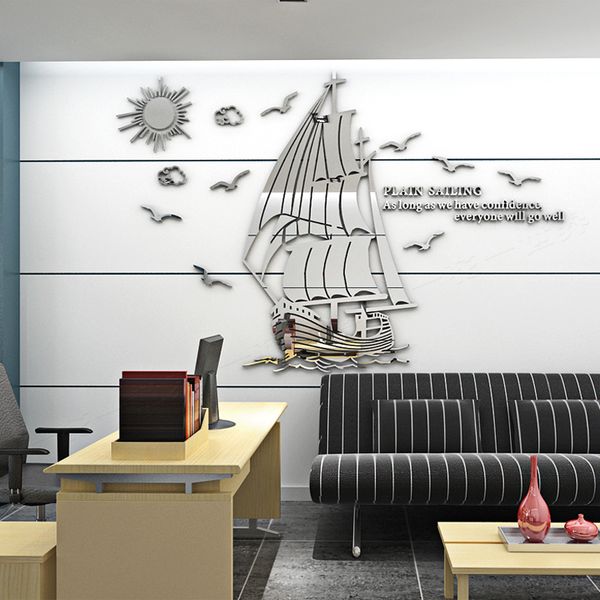 Creative Sailboat Acrylc 3D Wall Stickers Company Inspirational Mirror Wall Stickers Classroom Dorm Room Office DIY Decoration 201201