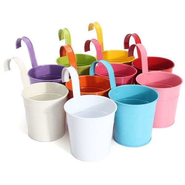 10x Garden Metal Flower Pots Wall Hanging Bucket Herb Planter For Balcony Flower Pot Hanging Flower Pot Gardening supplies Y200723