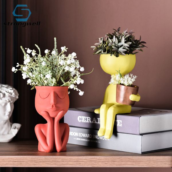Strongwell Sitting Doll Figurines Flower Pots Succulent Planter Holder Flowerpots Fairy Garden Home Decoration Desktop Decor Y200723