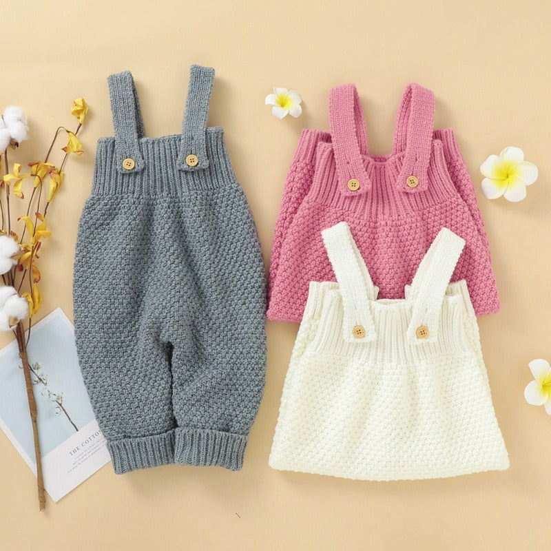 Baby Knitting Rompers Autumn Overalls Newborn Sleeveless Solid Jumpsuit Girls Boys Clothes Baby Winter Romper Elastic Suspenders 201028