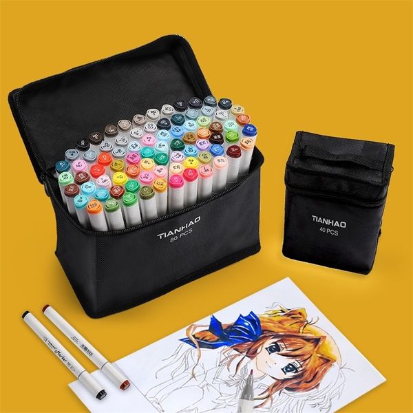 JIANWU ART5 40-60-80-168pcs Dual Head Art Marker Pen Set Alcohol Based Non Toxic Sketch painting drawing markers art supplies 201211