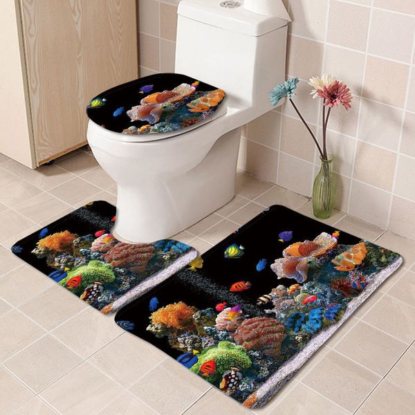 3pcs-set ocean World Non Slip Bathroom Pad Floor Mat Carpet Absorbent Pedestal Rug Lid Toilet Cover Bath Mat Decor Y200407