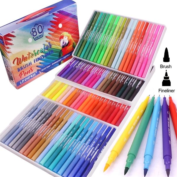80-120 Dual Tip Brush Pens Fineliner Pens Felt Tip Coloring Pens Markers for Adult Colouring 201211