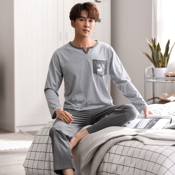 High Quality Cotton Long Sleeve Pajama Sets for Men Autumn Sleepwear Underwear Male Loungewear Pyjama Homewear Home Clothes 201109