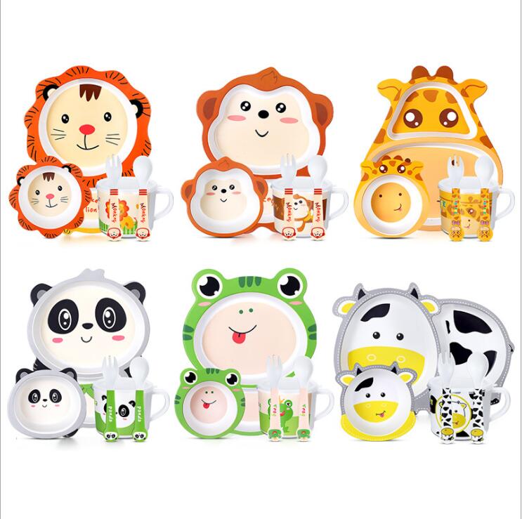 Children&#039;s Dinnerware Sets bamboo fiber grid plate baby bowl plates set gift customization of mother and kids shop Dinnerwares