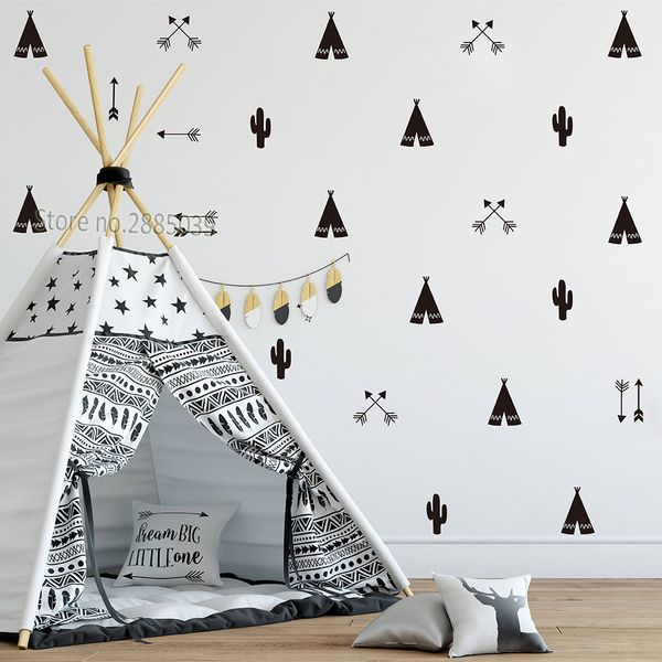 46pcs-set Teepee Tent Arrow DIY Decals Strong Self-adhesive Wall Sticker For Kids Baby Nursery Wall Decor Stickers Vinyl JW590 Y200102