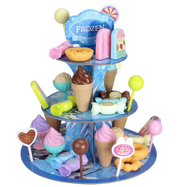 Kids Candy Ice Cream Tray Dessert Rack Set Pretend Play Toy Children Girls DIY Birthday Cake Kitchen Toy with Box Birthday Gifts LJ201009