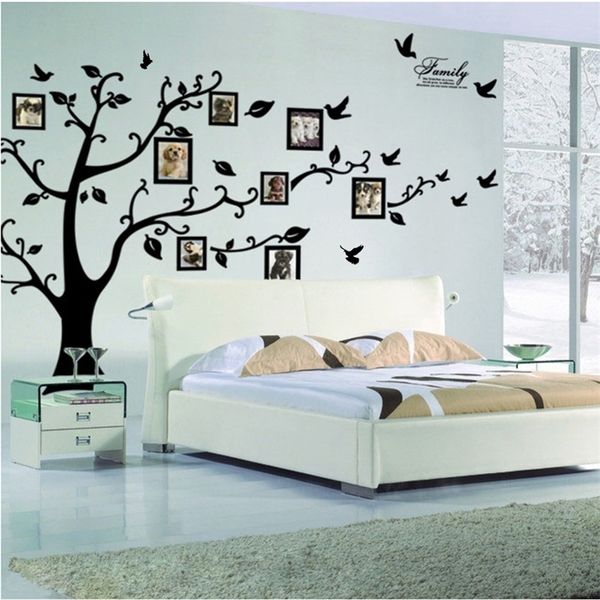Free Shipping:Large 200*250Cm-79*99in Black 3D DIY Photo Tree PVC Decals-Adhesive Family Wall Stickers Mural Art Home Decor 201106