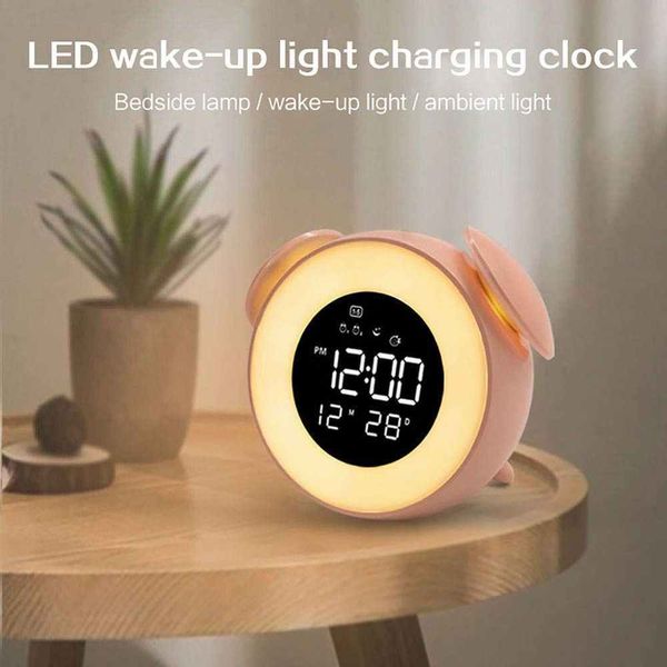 LED digital alarm bedside table desk electronic atmosphere lamp sunrise sunset light mirror music clock 201120