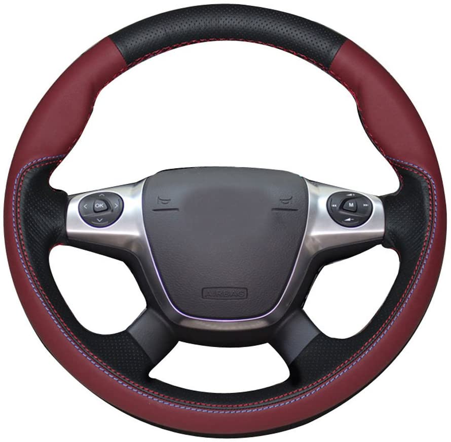 DIY Sew Steering Wheel Cover fit for Ford Focus 2012-2017 - For Ford Escape SUV 2013-2016 - Ford C-Max Interior Accessories Genuine Leather
