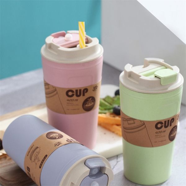 420ml Bamboo Charcoal Fiber Environmentally Friendly Wheat Straw Cup Office Travel Coffee Cup Simple Large Capacity Water Bottle 201221