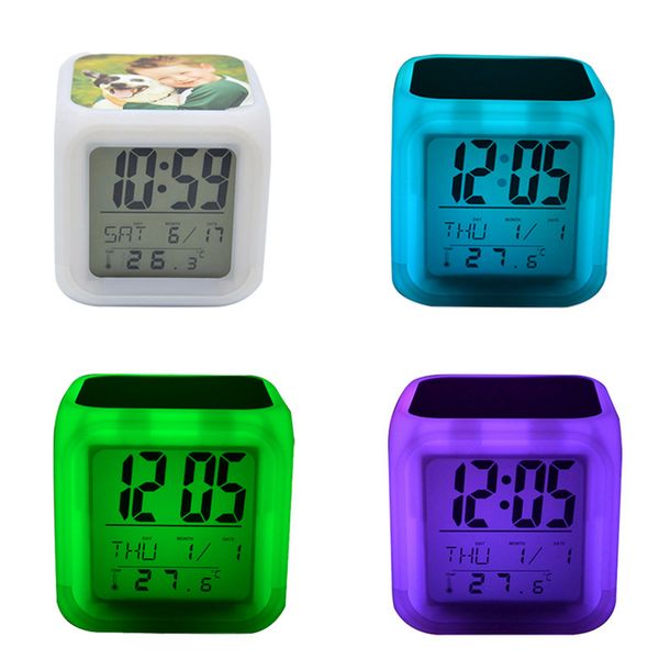 Blank Sublimation Alarm Clock LED Square Bedroom Glow Electronics LED Table Clocks Square Bedroom Colorful Heat transfer Clock GGA3843