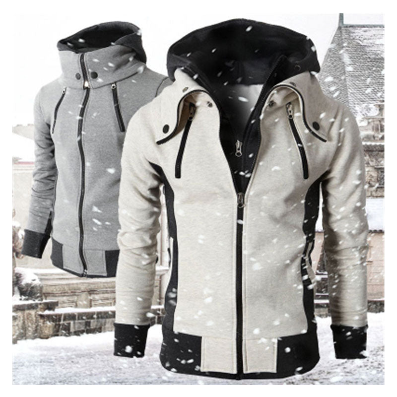 Winter new fake two-piece hoodie men&#039;s casual hooded sweater jacket sports cardigan men&#039;s