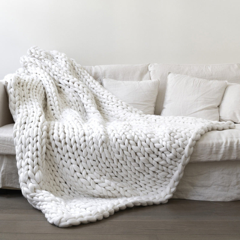 Fashion Hand Chunky Knitted Blanket Thick Yarn Wool-like Polyester Bulky Blankets Winter Soft Warm Throw Drop