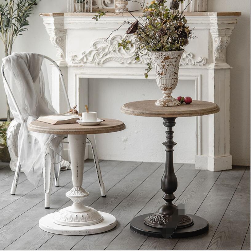 Solid wood iron table Dining Room Furniture retro old American loft industrial Style bedroom small round tables