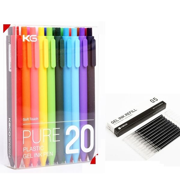 KACO Sign Pen 20 Colors pens Refill ABS Plastic Write Length 400m + 10pcs 0.5mm Refills(Black-Red-Blue) 201202