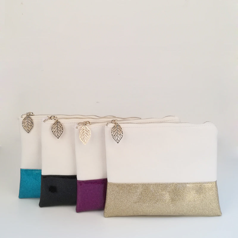 Glitter Canvas Women Clutch Wholesale Blanks PU Leather Bottom Patchwork Cosmetic Bag 5Colors Glitter Hand Purse DOM106876