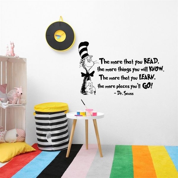 The More That You Read Quote Wall Decal Cat In Hat Nursery Wall Stickers Kids Reading Classroom Literary Decor Quotes Decals A31 201201
