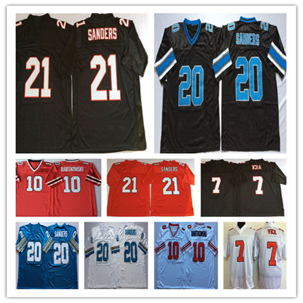 Men College Retired Retro American Football Jerseys 7 Michael Vick 4 Brett Favre 21 Deion Sanders 20 Barry 10 Steve Bartkowski Red Black White Stitc