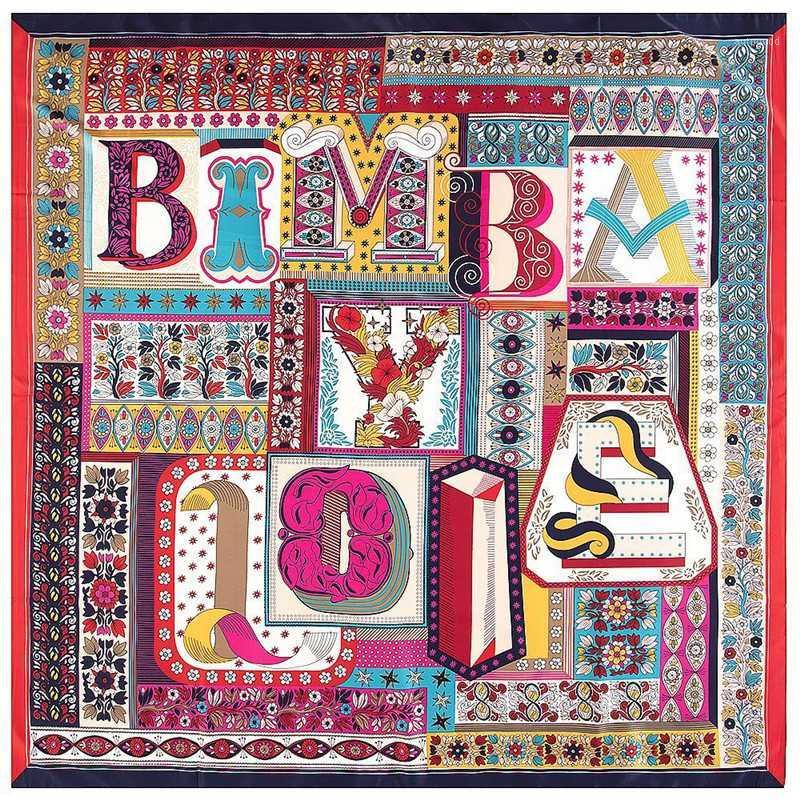 POBING Twill Silk Scarf Women Design Letter Square Scarves Large Bandana Kerchief Hijab Female Head Scarf Foulards1