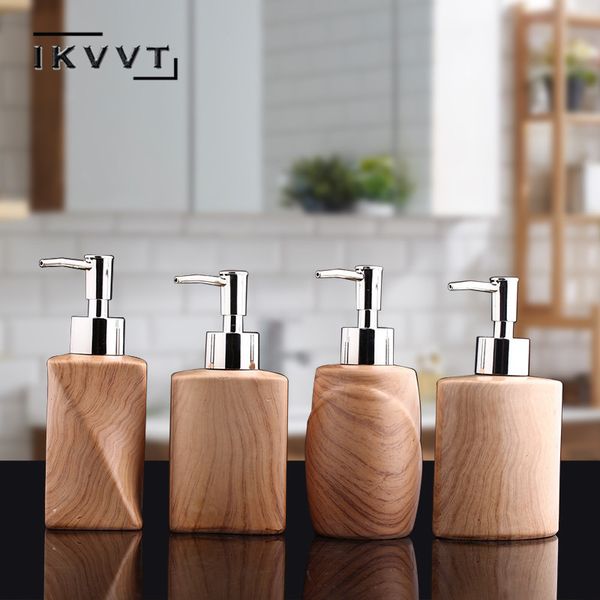 Bathroom Ceramic Soap Dispenser Hotel Garden Hand Sanitizer Bottle Creative Wood Grain Lotion Bottle Hand Lotion Dispenser Y200407