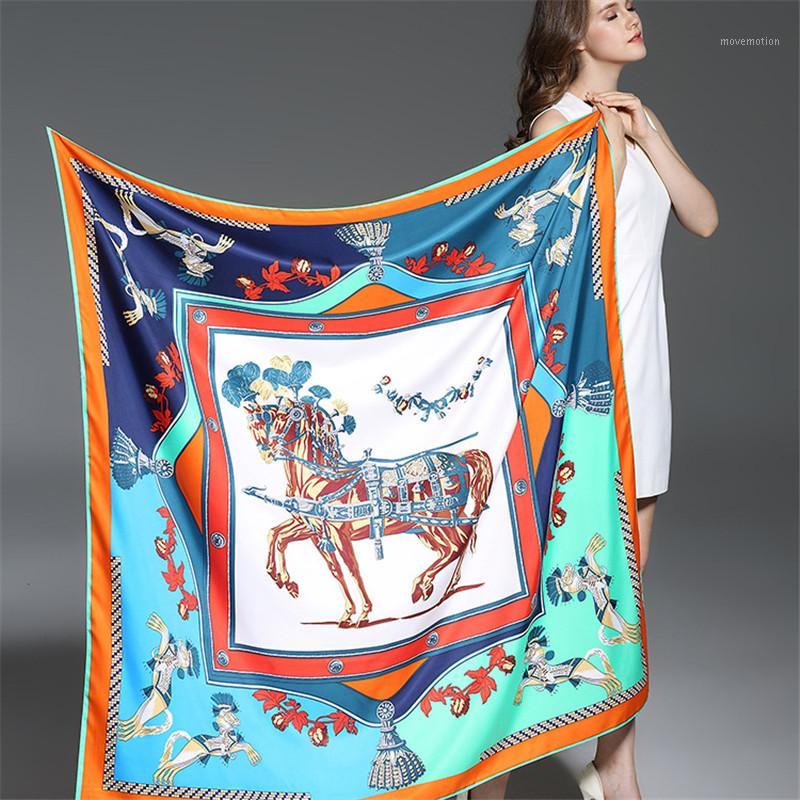 100% Twill Silk Women Scarf Europe Design Foulard 130*130cm French Horse Print Square Scarves Fashion Shawls Wraps1