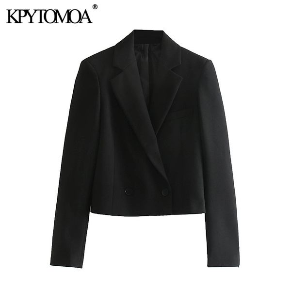 Vintage Stylish Short Style Double Breasted Blazer Coat Women Fashion Notched Collar Long Sleeve Female Outerwear Chic Tops 201114