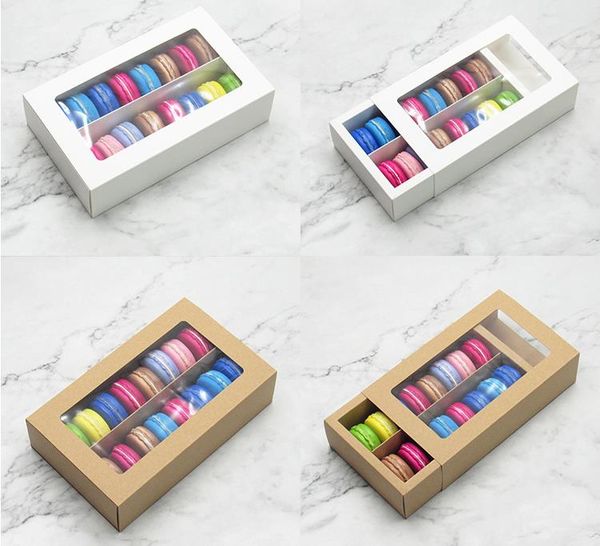 Kraft Card Paper Macaron Box Cake Boxes With Clear Window Chocolate Boxes Biscuit Muffin Box Bakeware Packaging Holiday Gift Box SN2302