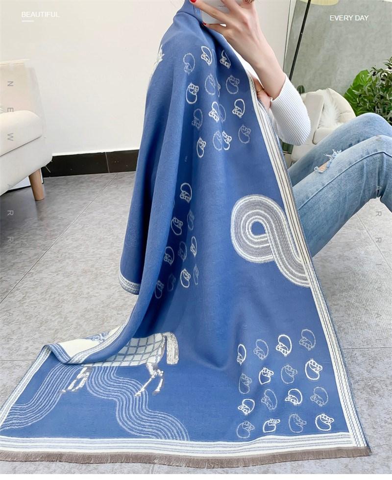 Scarves Winter Scarf Women Soft Cashmere Warm Foulard Horse Print Wraps Thick Long Shawls Bufanda Stoles